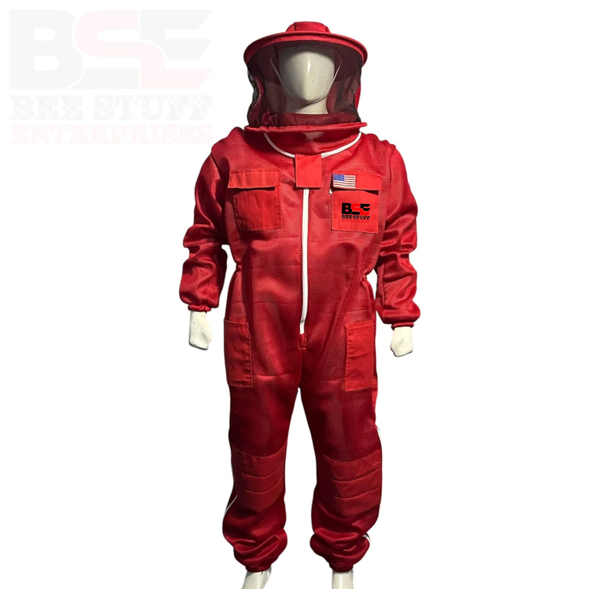 Red Air Mesh Beekeeping Suit with Round Veil